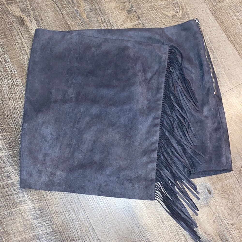 Sheri Bodell Gray Fringe Mini Skirt